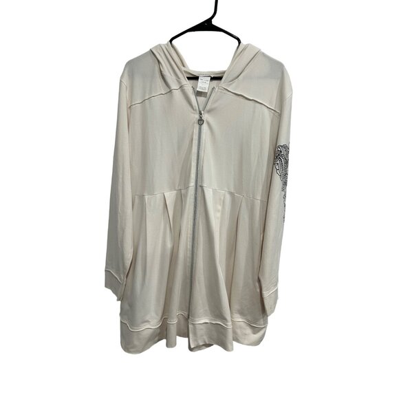 Monroe & Main Hoodie Jacket Beige Long Sleeve Zip Up Mandala Arm Design Sz 1X - Picture 1 of 10